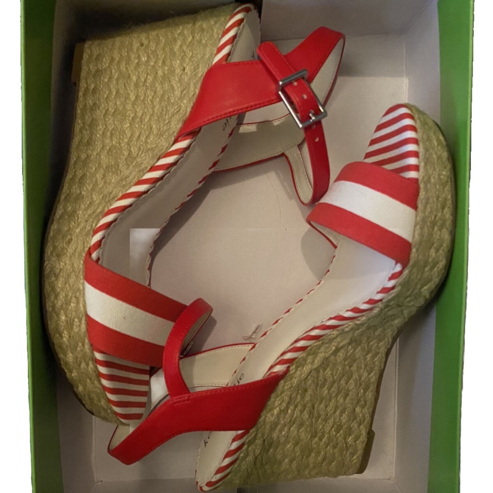 Kelly & Katie KK Sassa Red & White Striped Wedge Sandal - 9.5